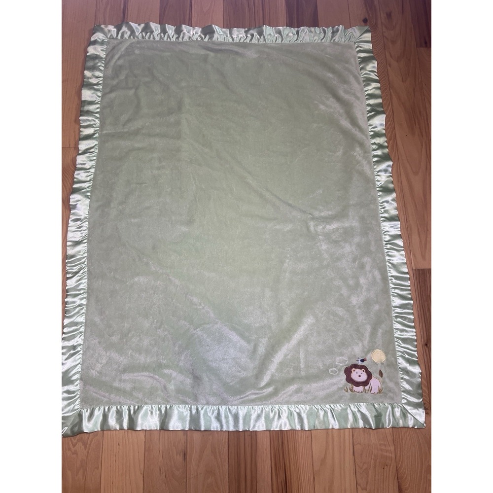 Circo Green Lion Bird Sun Clouds Safari Baby Crib Blanket Lovey Satin Trim *read